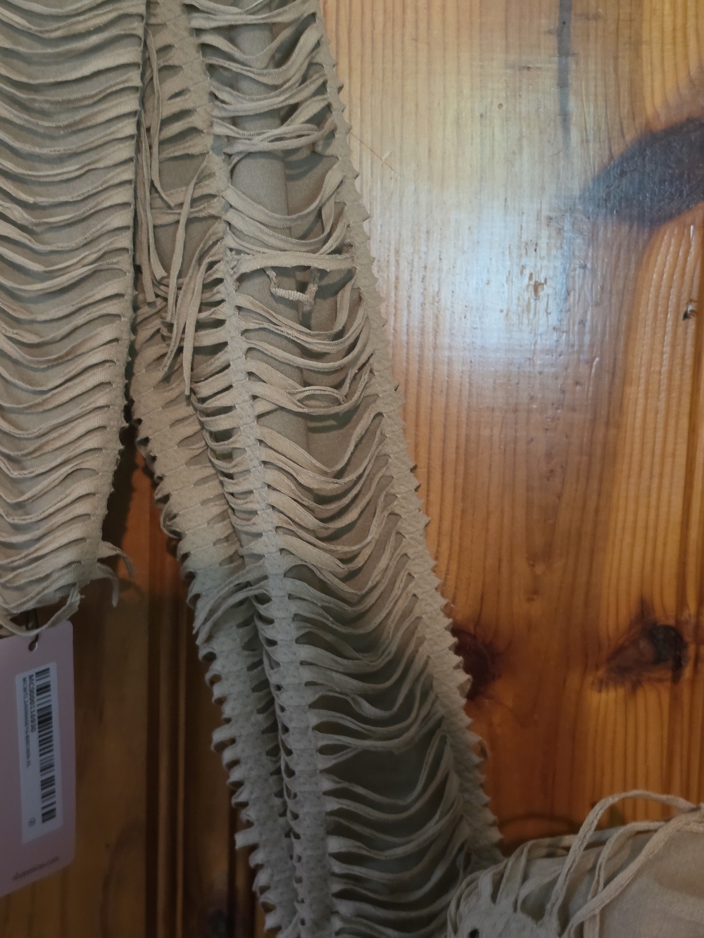 Women's Beige Hooded Fringe Knit Hoodie - Picture 6 of 16